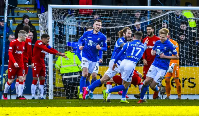 St Johnstone's Stevie May celebrates scoring