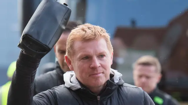 Celtic manager Neil Lennon arrives for this afternoon's clash with Kilmarnock