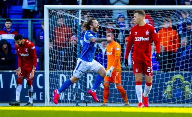 Stevie May celebrates his goal