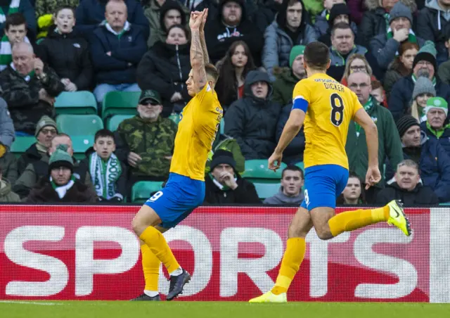 Eamonn Brophy celebrates his opening goal for Kilmarnock