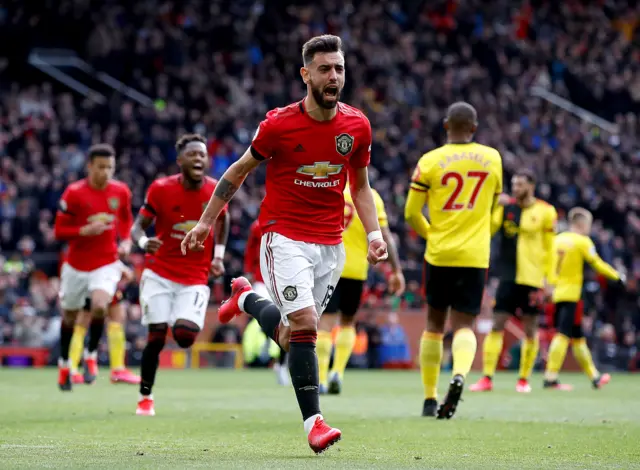 Fernandes celebrates scoring for Manchester United