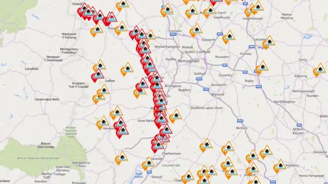 Flood warnings along River Severn