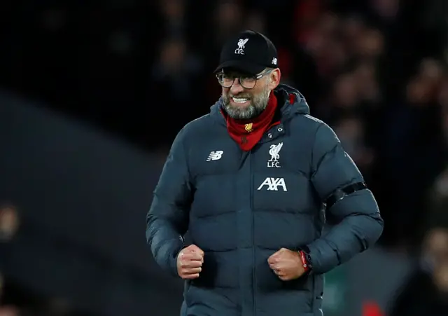 Liverpool manager Juergen Klopp celebrates after the match