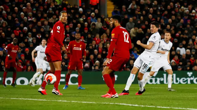 West Ham United's Pablo Fornals scores their second goal