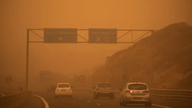 Highway during a sandstorm in Santa Cruz de Tenerife