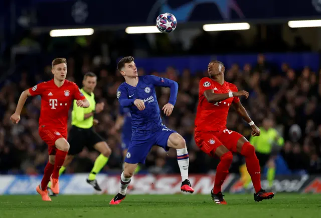 Chelsea's Mason Mount in action with Bayern Munich's David Alaba