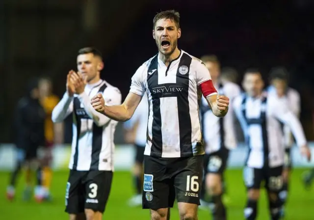 Sam Foley celebrates a fine win for St Mirren at Fir Park