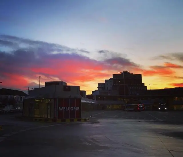 Sunrise over bus station