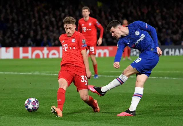 Chelsea's Mason Mount in action with Bayern Munich's Joshua Kimmich