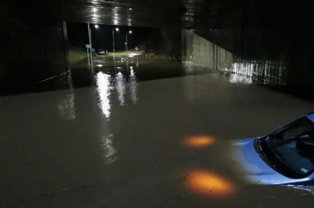 Car submerged to windscrean