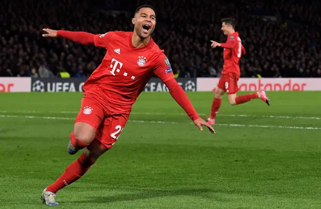 Serge Gnabry celebrates scoring the second goal