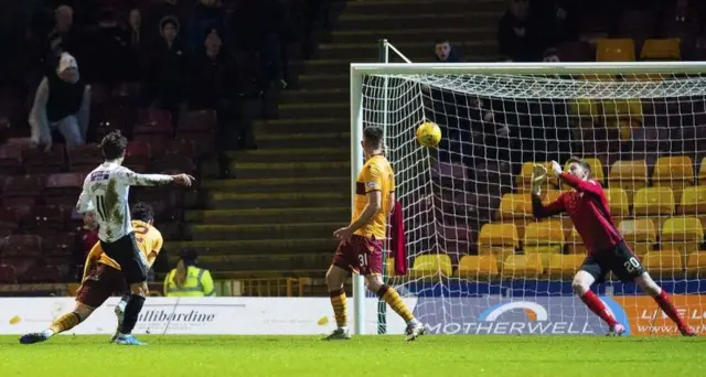 Ilkay Durmus bangs in the winning goal at Fir Park