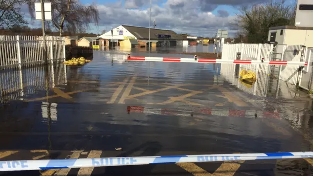 The railway crossing flooded