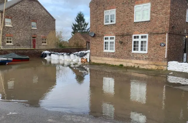 Flooded road in Naburn North Yorkshire