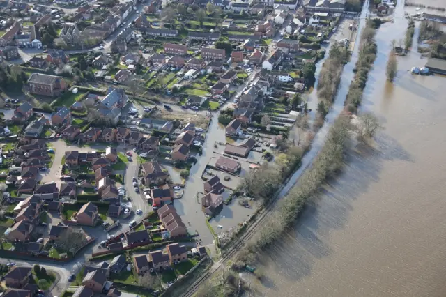 Aerial view of flooded town in East Yorkshire