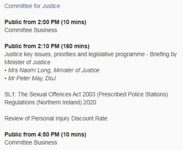 The Justice Committee agenda