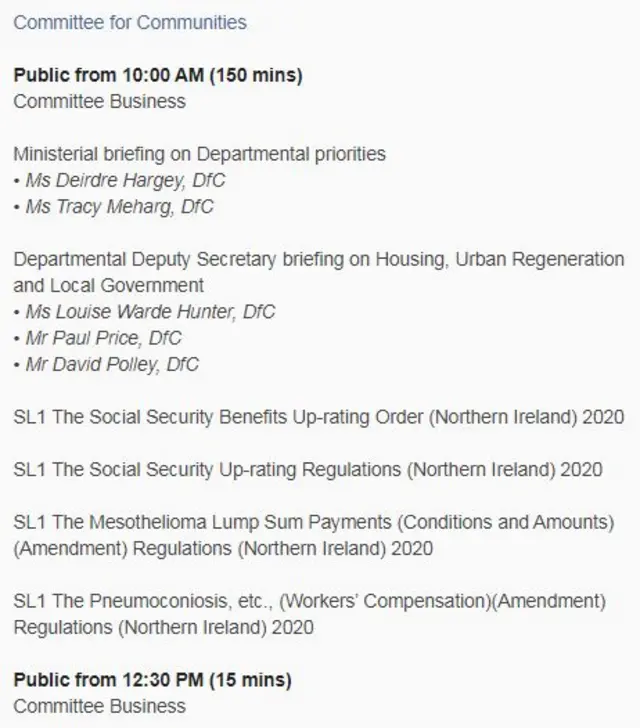 The timetable for the Communities Committee