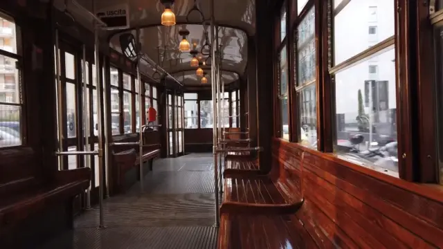 An empty tram is seen during rush hour in Milan, Italy, 27 February 2020.