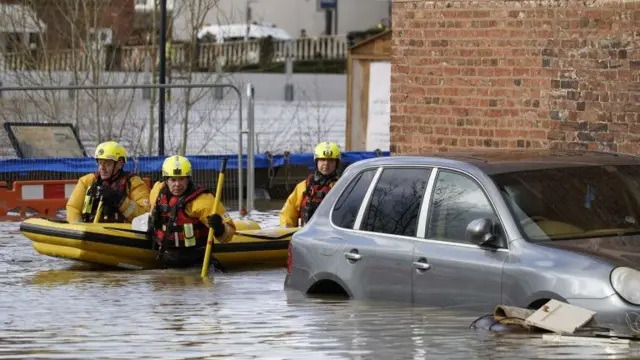 Firefighters rescuing in Bewdley after flooding on Tuesday night