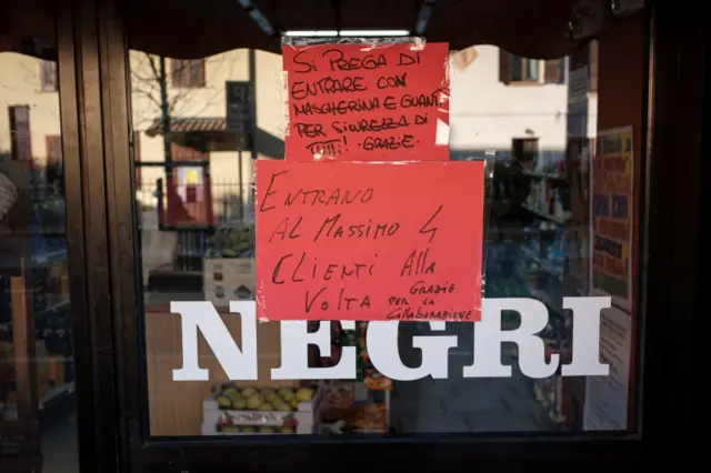 Shop doorway in San Fiorano, Italy, February 27, 2020.