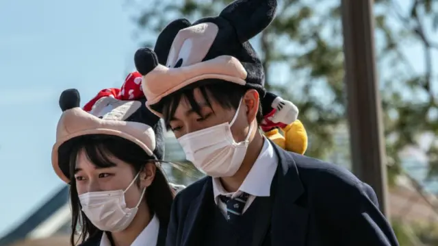 Visitors to Tokyo Disneyland theme park. 28 Feb 2020