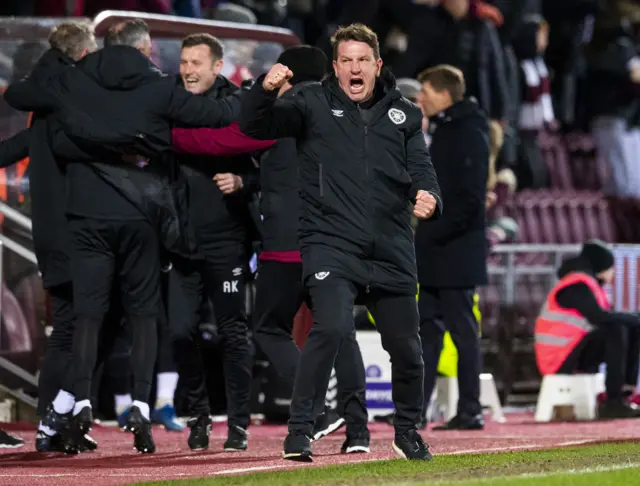 Daniel Stendel celebrates Hearts' winning goal