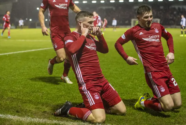 Lewis Ferguson celebrates opening the scoring for Aberdeen