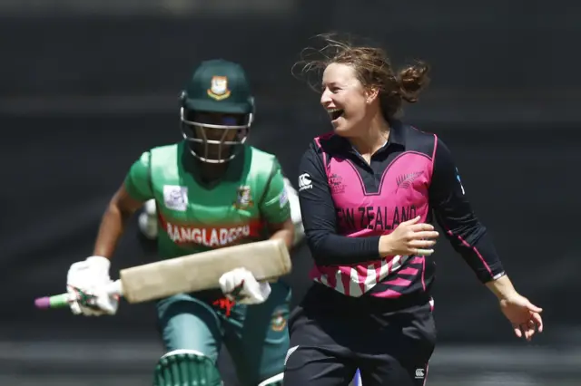 New Zealand's Hayley Jensen celebrates