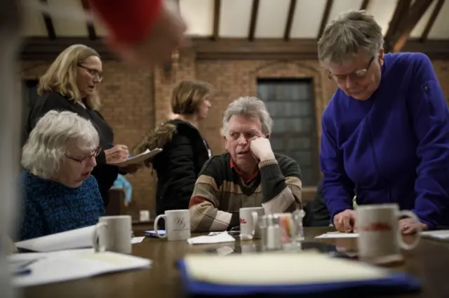 A mock caucus in Mason City, Iowa