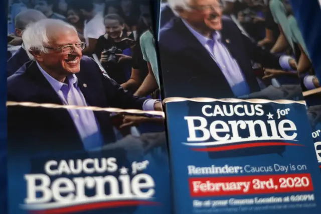 Sanders campaign literature at a campaign office Ankeny, Iowa