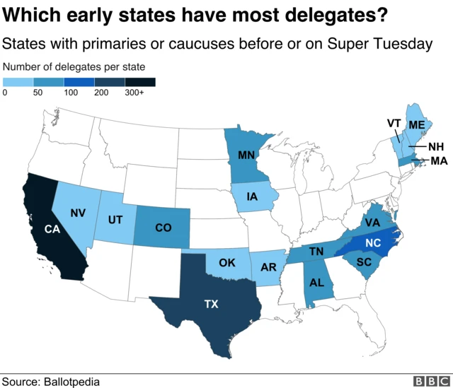 States with primaries or caucuses before or on Super Tuesday