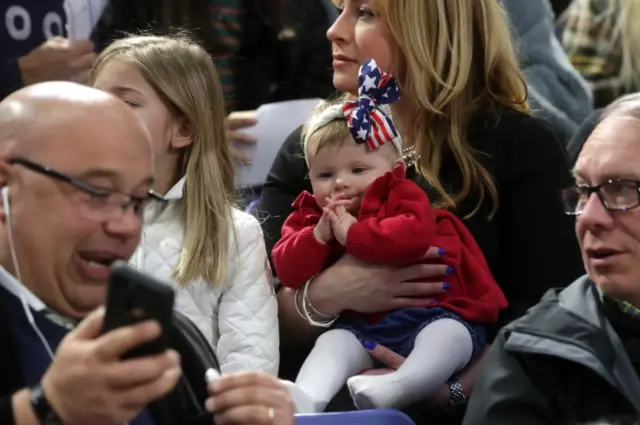 A wee caucus-goer during Monday night's voting