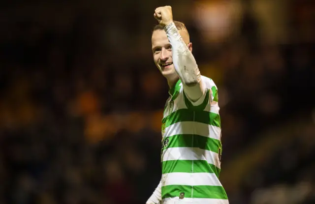 Celtic striker Leigh Griffiths celebrates after doubling the visitors' lead