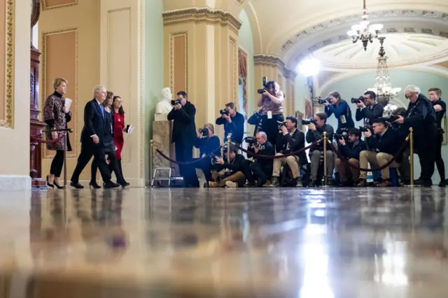 Senate Majority Leader Mitch McConnell (R-KY) heads to the Senate floor before the Senate