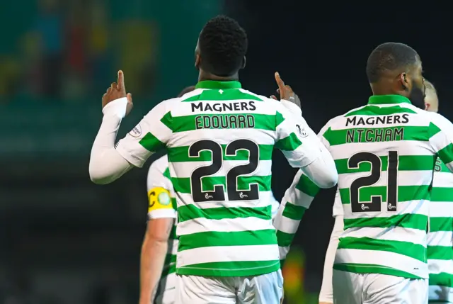 Odsonne Edouard celebrates his opener at Fir Park