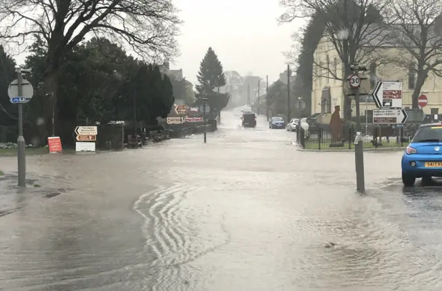 Flooding on a road in Hawes, North Yorkshire