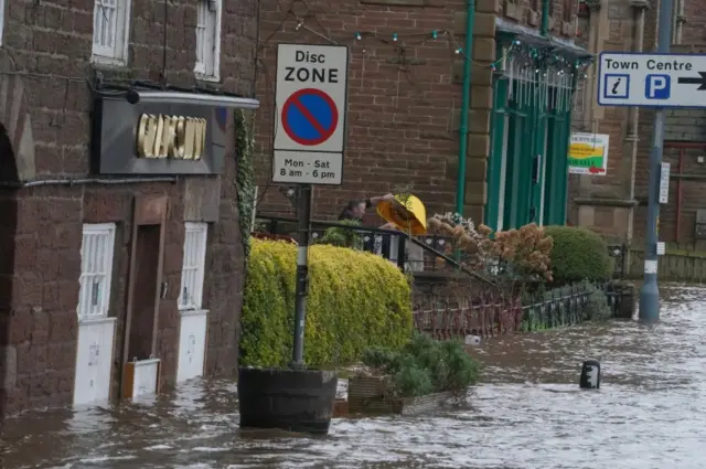 Flooded streets in Appleby-in-Westmorland, Cumbria