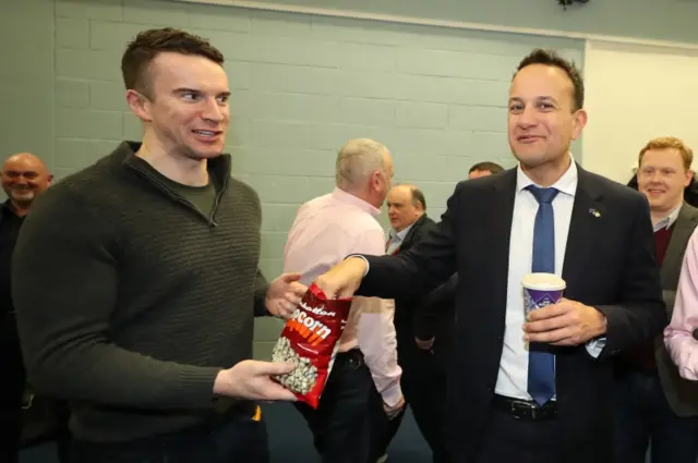 Taoiseach Leo Varadkar shares a bag of popcorn with his partner Matt Barrett