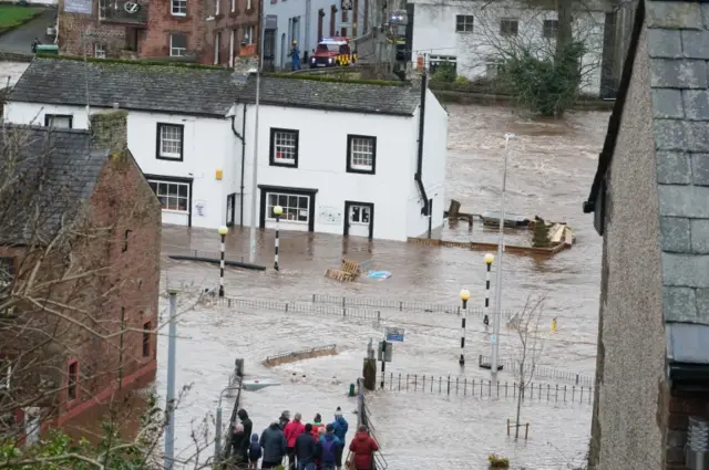 Flooded streets in Appleby-in-Westmorland, Cumbria