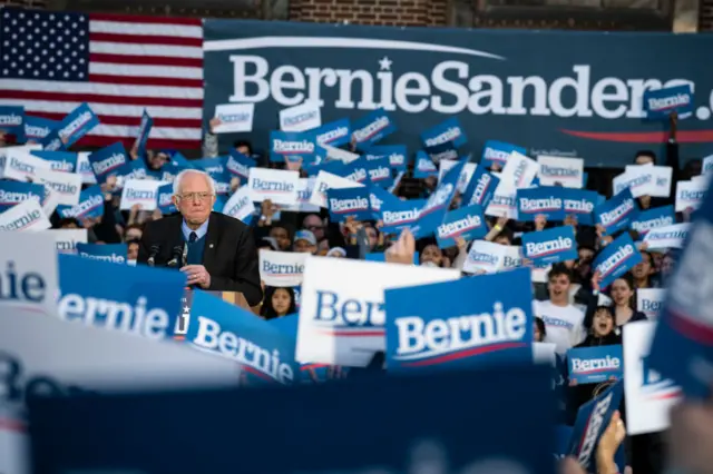 Democratic presidential candidate Sen. Bernie Sanders addresses supporters during a campaign rally on 8 March, 2020 in Ann Arbor, Michigan