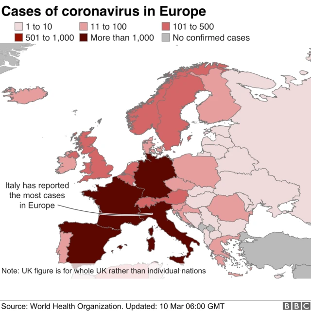 Cases of coronavirus in Europe