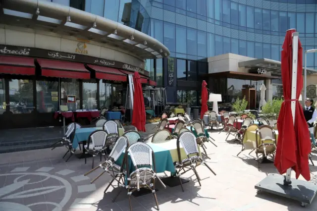 A coffee shop is seen without customers in Riyadh