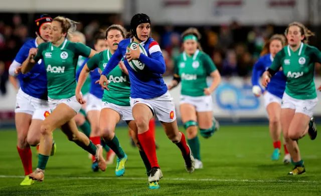 Caroline Boujard makes a break for France in last year's Women's Six Nations match at Energia Park