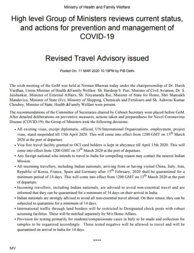 India travel advisory