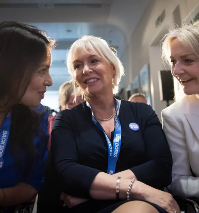 Nadine Dorries seen in a picture with Priti Patel and Liz Truss