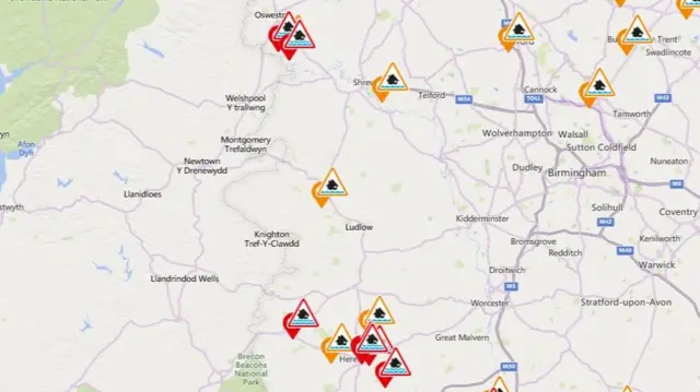 Flood warnings in Shropshire and Herefordshire