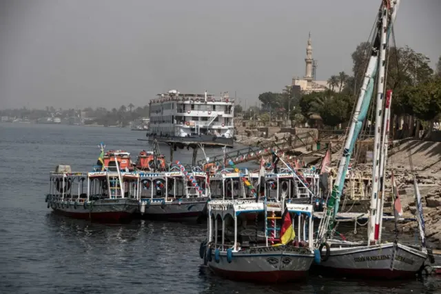 The Nile cruise ship A-Sara moored near Luxor (10 March 2020)