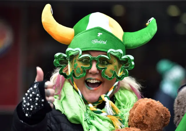 A reveller dressed in Green on St Patrick's Day