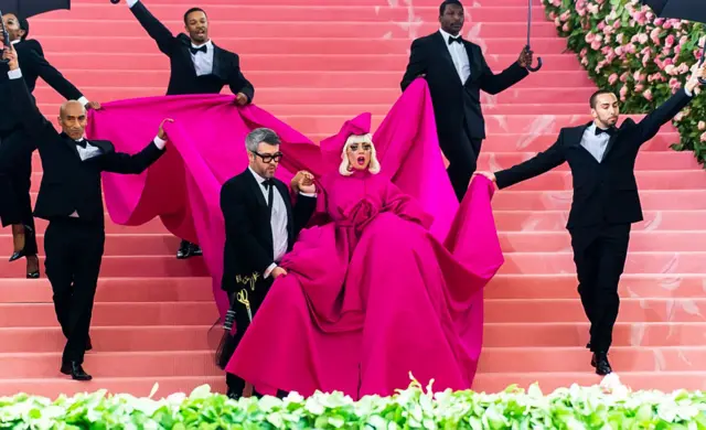 Fashion designer Brandon Maxwell and singer-songwriter and actress Lady Gaga are seen arriving to the 2019 Met Gala