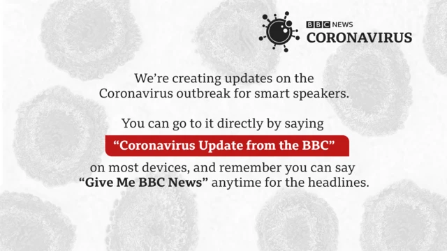 Get the latest coronavirus news from the BBC via your smart speaker by saying: "Coronavirus update from the BBC"